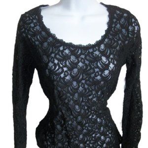 ---  Long Sleeve  Black Stretch Lace Top Size Small